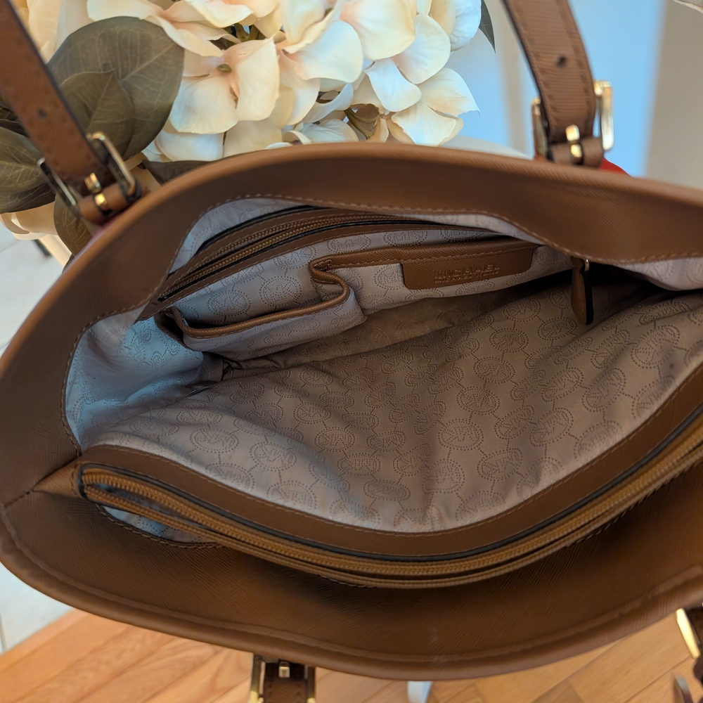 MICHAEL Michael Kors Red and Brown Tote with Signature MK Charm - Picture 6 of 6